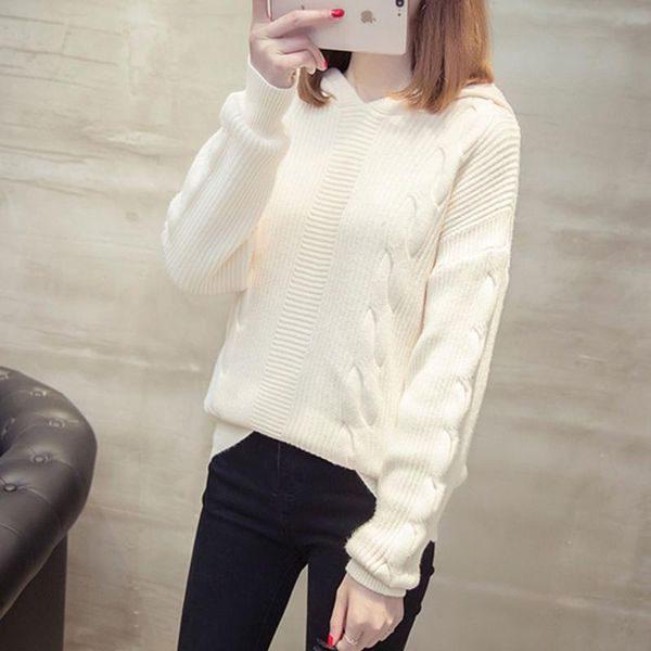 

fashion women solid hooded sweater loose thickn female long sleeve basic jumpers ladies sweatshirt pull women's sweaters, White;black