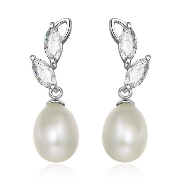 

stud freshwater pearl silver drop earring leaves tree bone cuff design waterdrop shape beads 925 sterling jewelry, Golden;silver