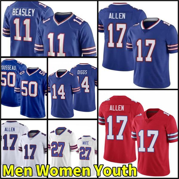

josh allen football jersey stefon diggs von miller dawson knox billes james cook gabriel davis jim kelly beasley moss rousseau white matt mi, Black;red