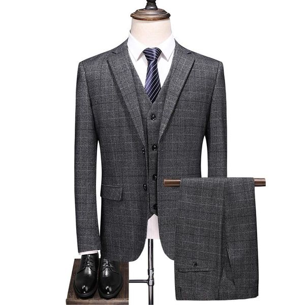 

men's suits & blazers 2021 plate pak three delige set high end blazer vest broek men business casual dress jas, White;black
