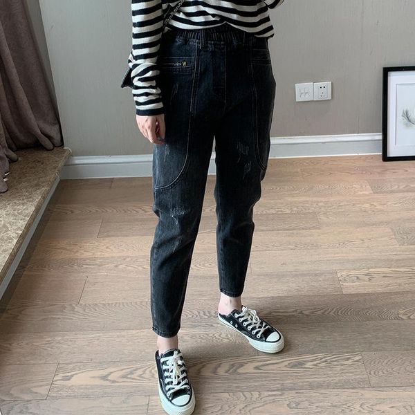 

women's jeans high waist women 2021 spring/autumn plus size elastic stretch harem 9 points casual pants, Blue