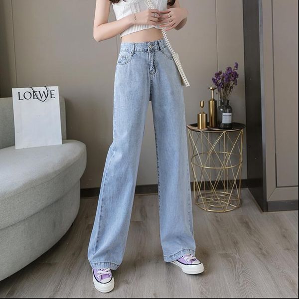 

pants leisure loose womens jean high waist vintage wide leg casual streetwear fashion harajuku straight trousers, Blue