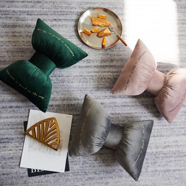 

cushion/decorative pillow bow-knot back cushion plush letter gilded decor waist green grey cushions for sofa bed car cafe home coffee textil
