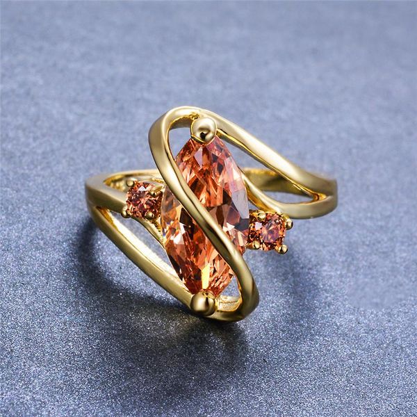 Fedi nuziali Unico a forma di S Marquise Champagne Zircone per donna Uomo Anello in oro giallo riempito con pietra CZ Uomo Semplice moda gioielli di lusso