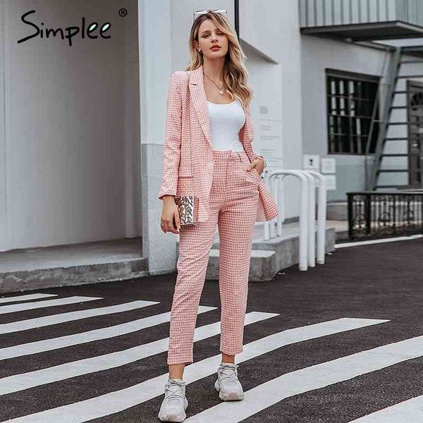 

simplee pink plaid women pockets single button long sleeve female casual coats office ladies outerwear chic blazer 201013, White;black
