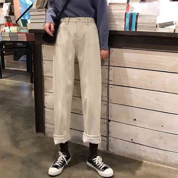 

winter women high waist casual jeans thicken straight loose cotton denim harem pants female trousers s309 210512, Blue