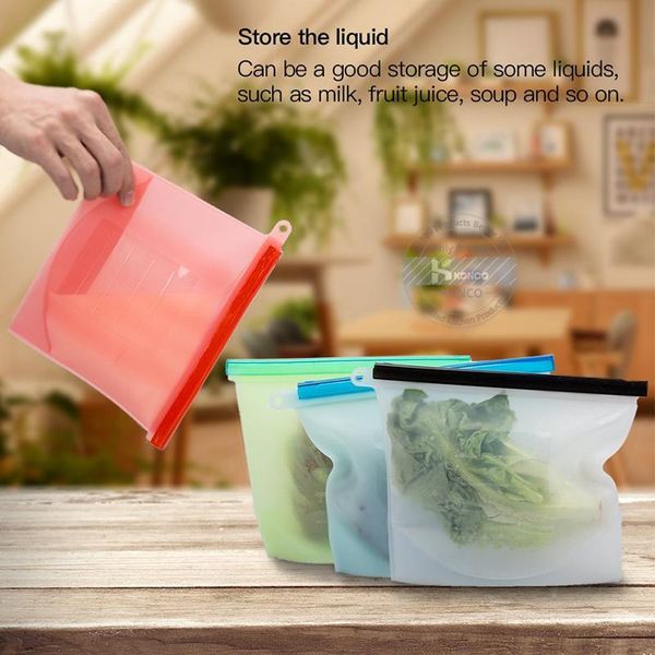 

food savers & storage containers silicone bag reusable vacuum seal container fruit milk bags kitchen accessories 1000ml