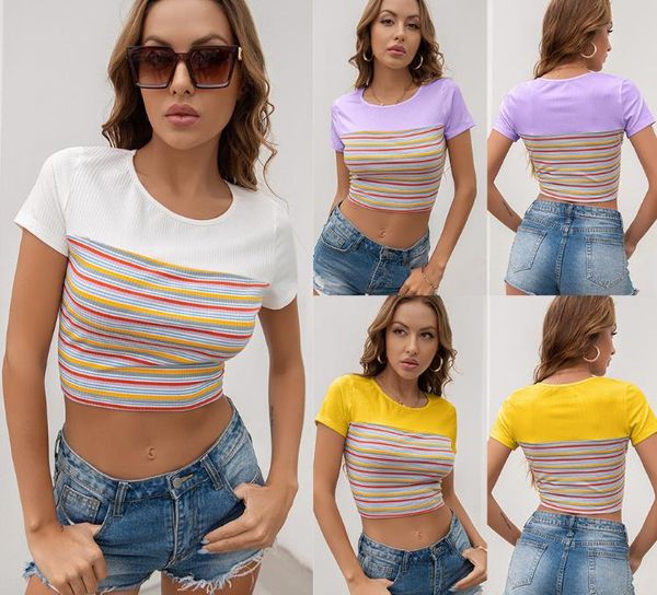 

women's t-shirt summer navel-bearing ultra-short women's round neck short-sleeved casual women, White