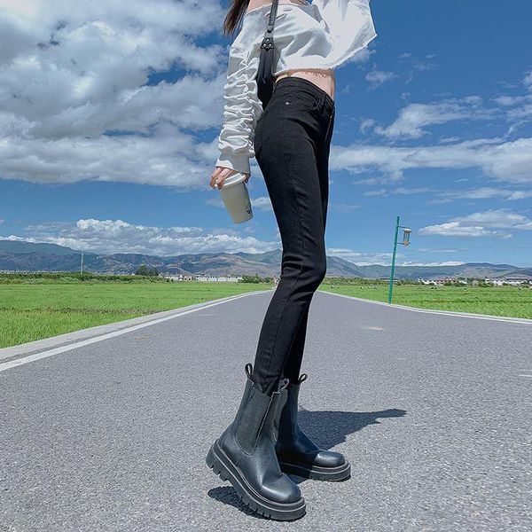 

women's jeans fall 2021blue gray black high waist slimming and tight skinny pants outer wear, Blue