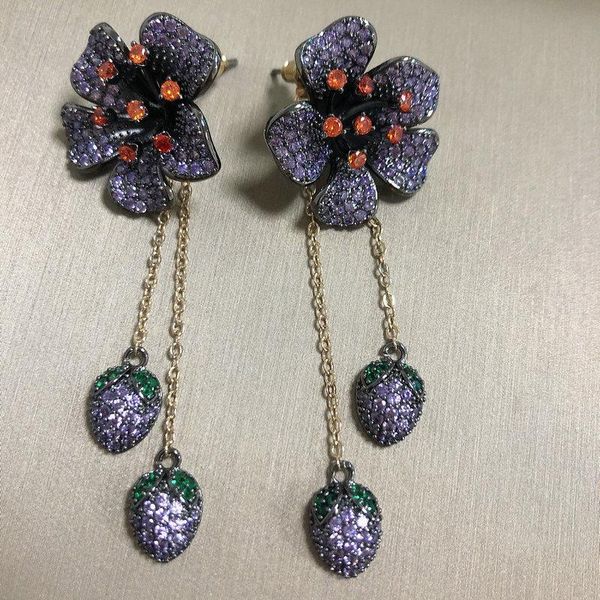 

dangle & chandelier bilincolor luxury fashion cubic zirconia purple flower tassel drop earrings, Silver