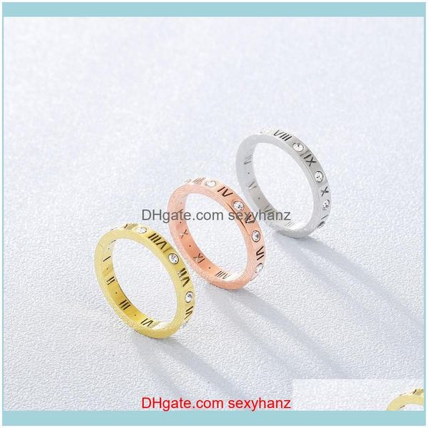 

jewelryfashion jewelry elegant temperament of hollow out lucky roman numerals rose gold plating titanium steel ring cluster rings drop deliv, Golden;silver