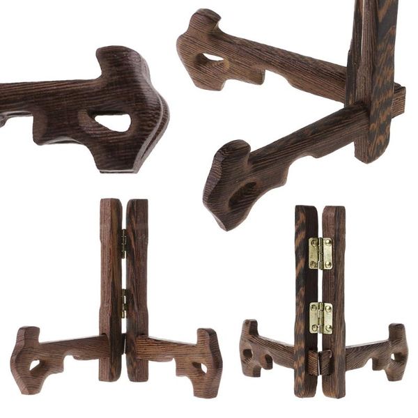 

hooks & rails 3-7 inch tall wood display stand holder easels for plates pos tea tray 5 size