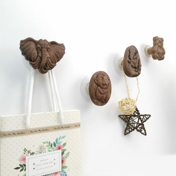 

hooks & rails wooden hook animals shaped hanging punch perforated for towel bag coat storage lb88