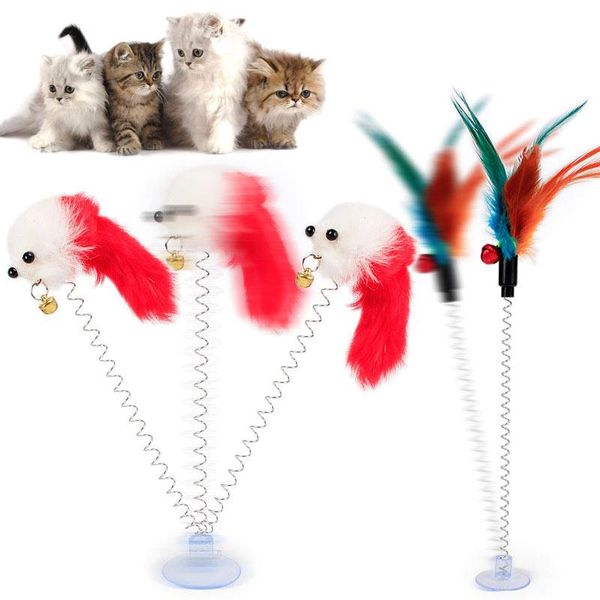 

cat toys interactive toy with sucker spring feather plush mouse funny pet ud88