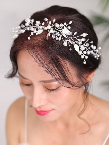 

bridal headband silver leaves vintage headpieces pearl headdress crystal hair jewelry wedding hair accessories for women