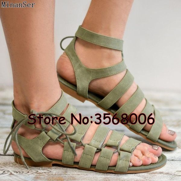 

summer shoes roman style casual flat beach sandals leisure outdoor woman tie up suede open toe sandalias mujer 2021, Black