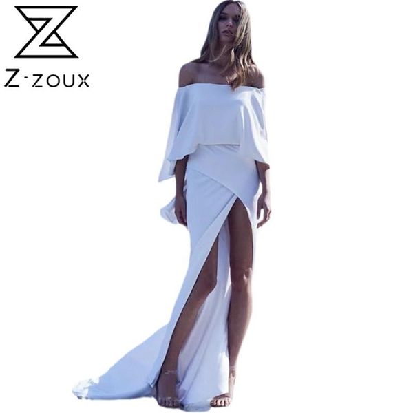 

women dress temperament white es slash neck off shoulder split maxi es plus size long summer 210513, Black;gray