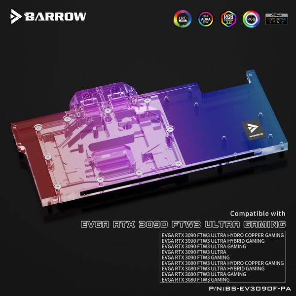 

barrow gpu cooler pc water cooling video block for evga 3090 ftw3 aurora lrc2.0 bs-ev3090f-pa fans & coolings