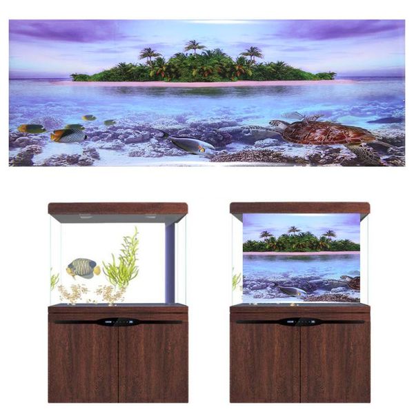 

effect adhesive coconut tree beach poster for aquarium fish tank decoration waterscape decorations
