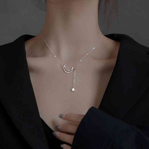 

925 sier moon chain rectangible adjustable keybone chain shining star hanger women's jewelry wholale birthday gift, Silver