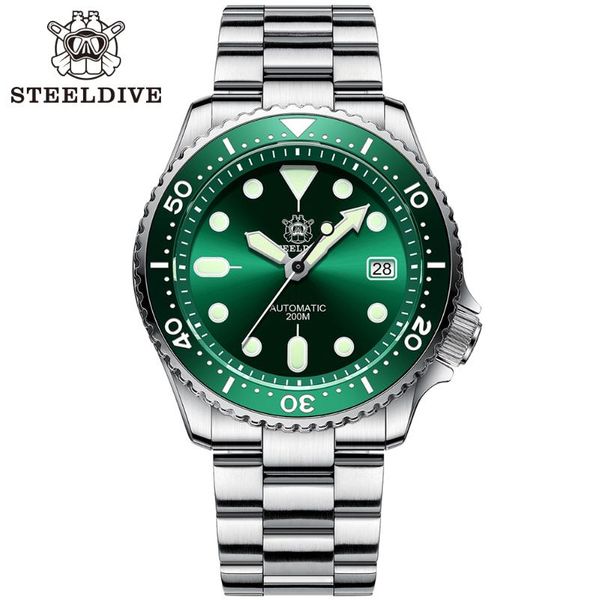 

wristwatches steeldive men's skx diving watch sd1996 green dial sapphire 200m water resistance nh35a automatic movement mechanical watc, Slivery;brown