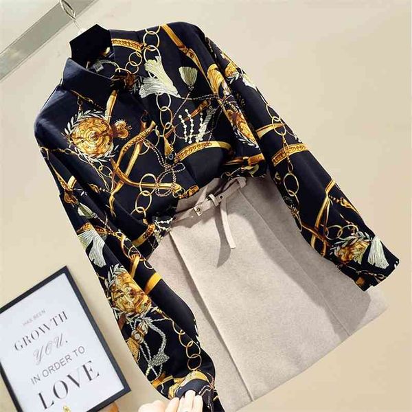 

spring autumn women's shirt office lady retro wild loose large size printed long sleeve women chiffon y270 210507, White