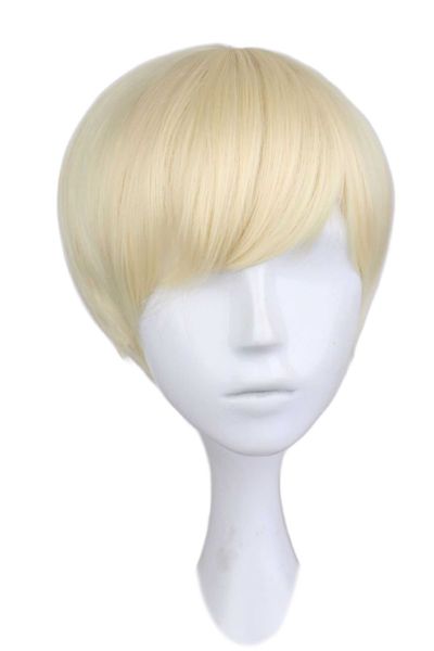 

beige universal upturned short hair animation cosplay light gold wig, Black