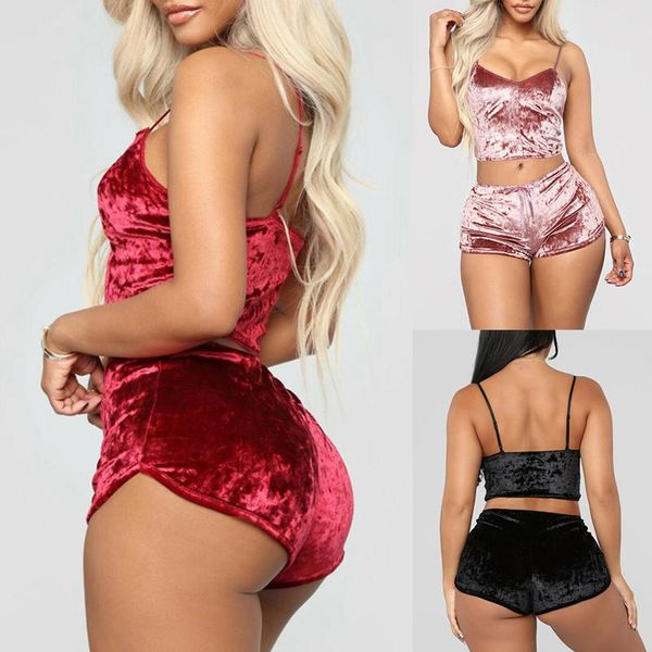 

women's tracksuits 2 piece set women velvet pajama spaghetti straps sleepwear short casual nightwear party large size, Gray