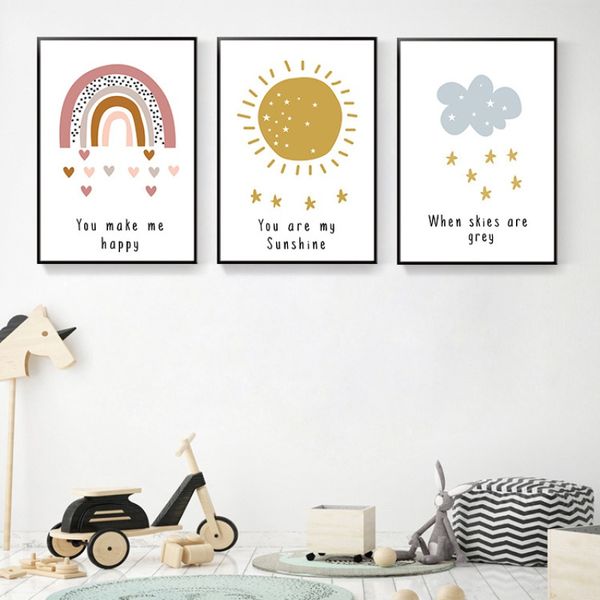 

unframed painting modern sun rainbow cloud decorative wall art poster