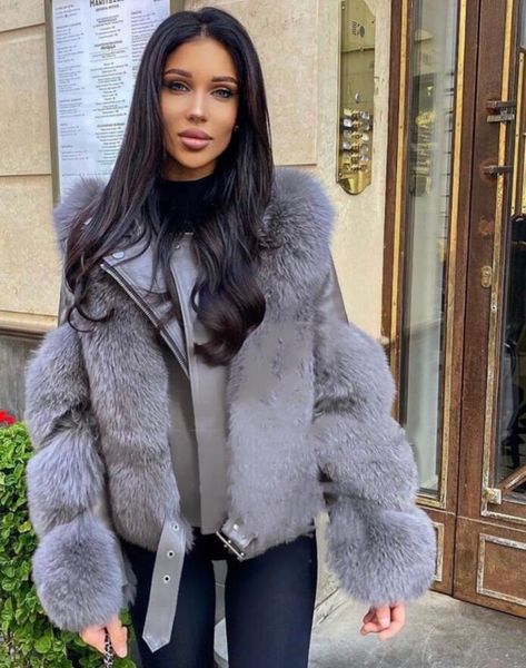 

women's fur & faux ladies real coat fashion design sheepskin thick winter jackets multicolor motorbike cool outwear, Black