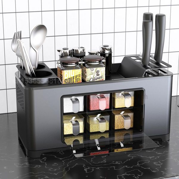 

storage baskets rack multi-function spice stainless steel paint kitchen knife holder chopsticks cage integrated