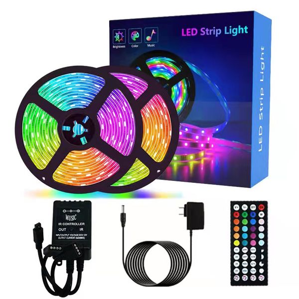 

usb non-waterproof led strip light smd 5050 rgb colorful dc12v flexible lighting string with adapter and 44keys ir controller home decoratio