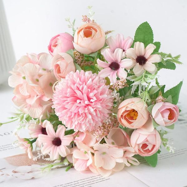 

silk flower bouquet party home colorful tea buds rose wedding decoration fall decor flowers artificial decorative & wreaths