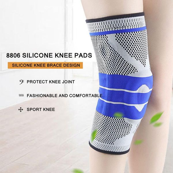 

1pcs m-xl large size runing hiking nylon silicon padded knee pads support brace patella protector kneepad for fat person useful elbow &, Black;gray