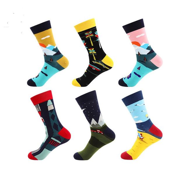 

men's fashion street fun funny casual couple socks cotton long 3 pair/lot, Black