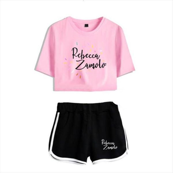 

summer sets zamfam merch rebecca womens tracksuits zamolo short sleeve crop shorts sweat suits women two piece outfit, Gray