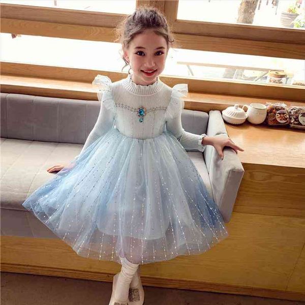 

blue formal knit long girl dresses sleeves wedding dance kids clothing princess birthday party for girls 4-14 y, Red;yellow