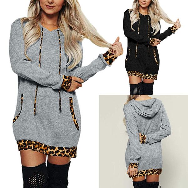 

casual dresses fashion women's long sleeve leopard print loose pocket dress independent station cute festival, Black;gray
