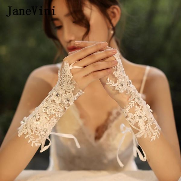 

bridal gloves janevini 2021 elegant women white wedding opera length lace short glove appliques beaded fingerless gants dentelle