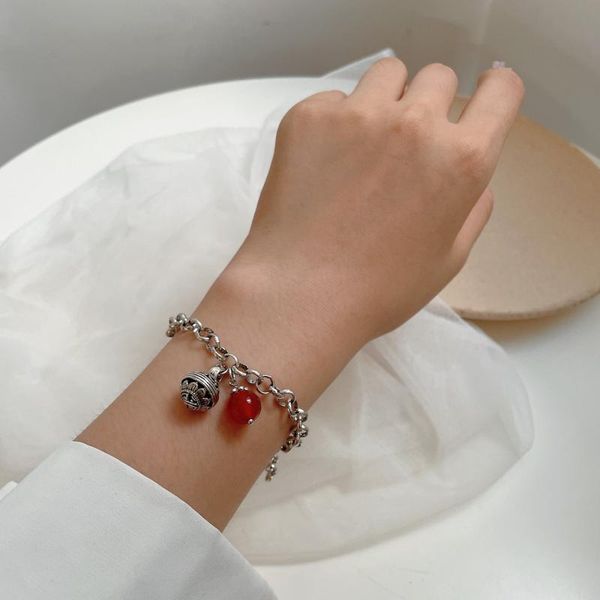 

link, chain pendant natural light red pearl bracelet female luxury niche ins design feelings hand jewelry, Black