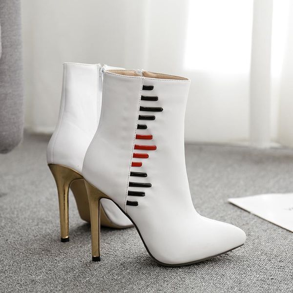 

niufuni pu leather zipper pointed toe fashion snowshoes white stiletto high heels autumn winter women ankle boots pxrj, Black