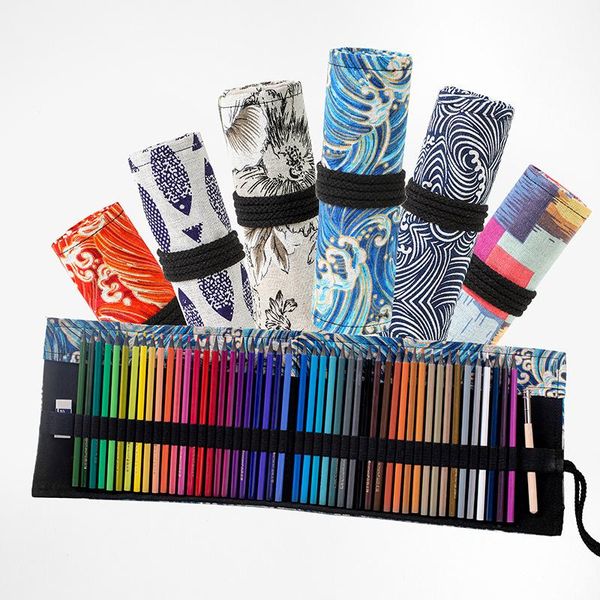

pencil cases 12/24/36/48/72 hole school case stationery cotton linen color curtain art student