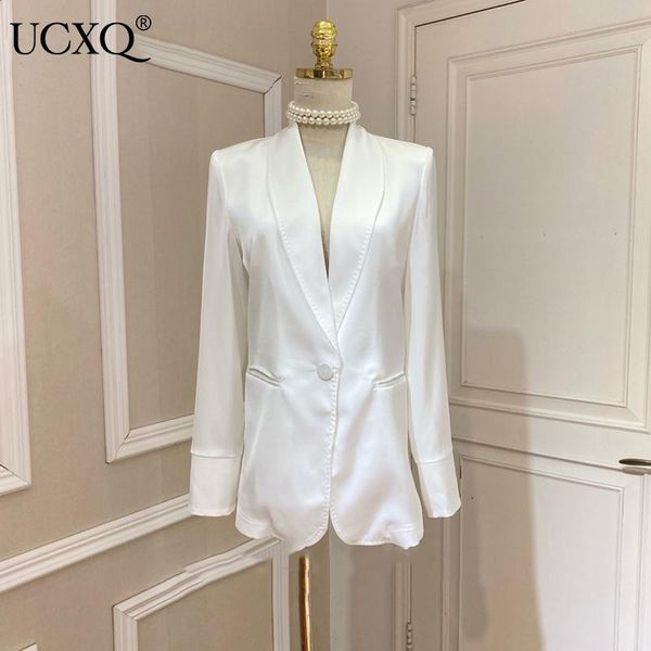 

women's suits & blazers ucxq woman blazer coat hand stitch ont button long sleeve notched white solid casual style jacket 2021 autumn f, White;black