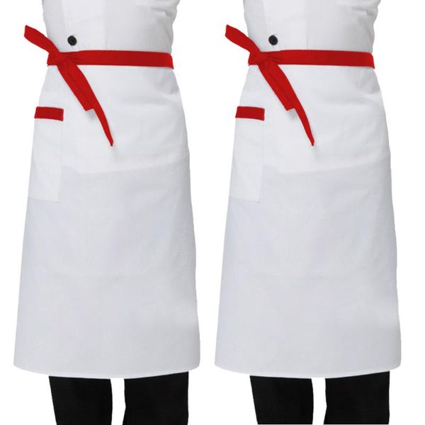 

aprons chef apron short cooking half-length with pocket for waiter waitress (white red rim pocket)