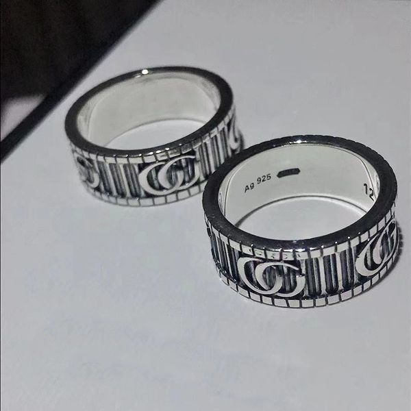 

s925 steel printed silver tide brand women's doubles couple style ins wind pair ring fashion