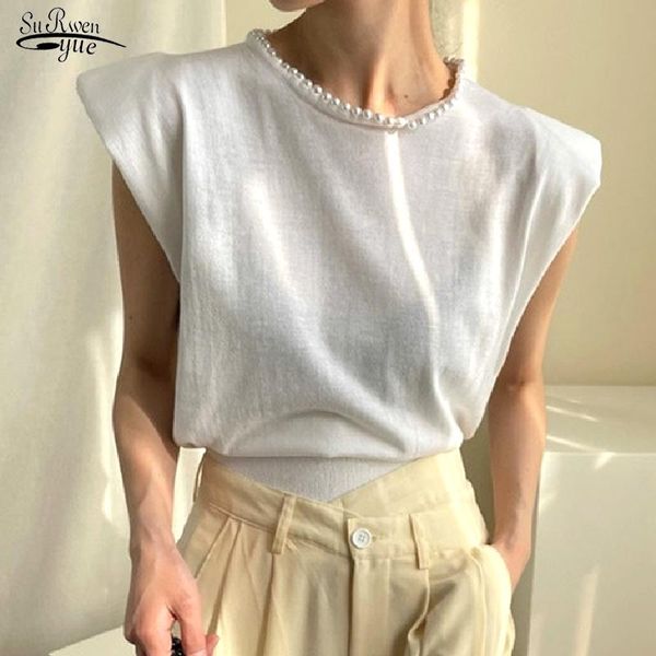 

women's blouses & shirts 2021 summer knitted women korean o neck short sleeve loose ladies blouse fashion elegant hollow solid 14805, White