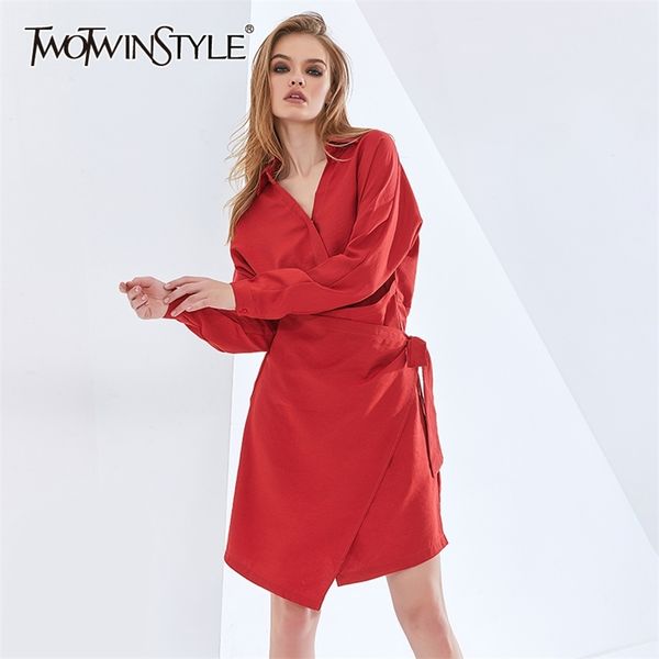 

solid dress for women v neck long sleeve high waist lace up oversize casual dresses female autumn clothes 210520, Black;gray
