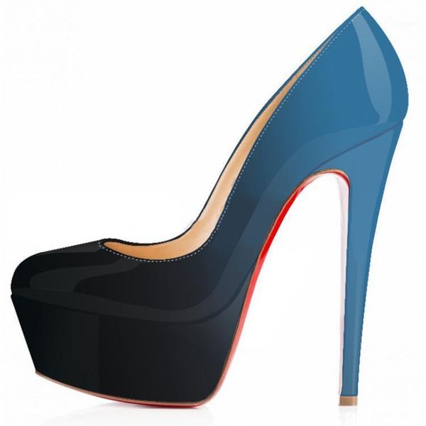 

patent leather high heeled white classic shoes round toe stiletto pumps office gradient colors nlk-a0167 dress1, Black