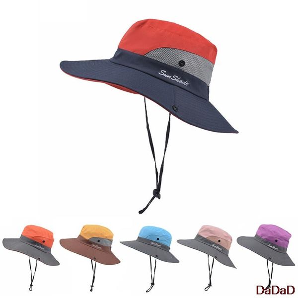

cycling caps & masks 2021 summer ponytail hat wide brim breathable sun outdoor hiking fishing bucket, Black