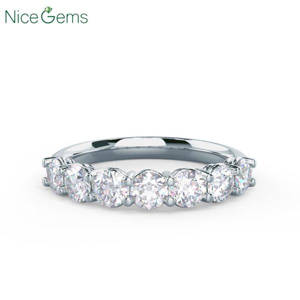 

cluster rings nicegems 18k white gold 1.4ctw df color seven stone moissanite wedding ring shared prong set lab grown diamond band, Golden;silver